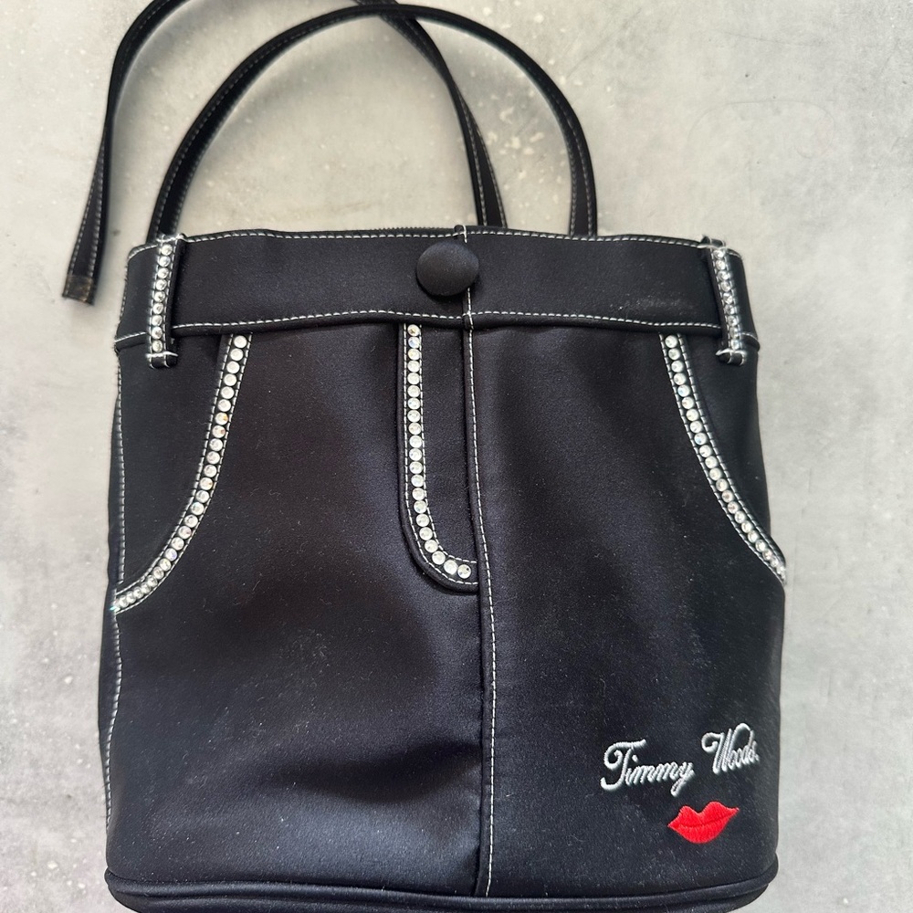 Timmy Woods Black Shoulder Bag with Rhinestone Details